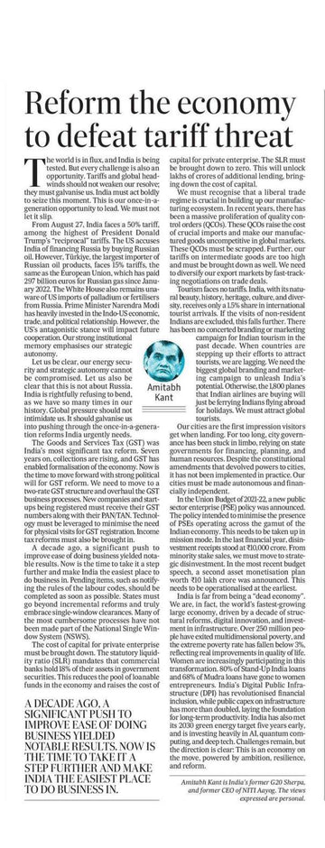 Reform the economy to defeat tariff threat - By Amitabh Kant*