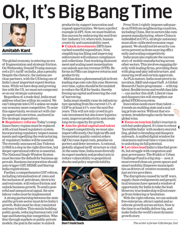 Beyond tariffs: Reforms India needs to seize the global economic moment - Mr. Amitabh Kant